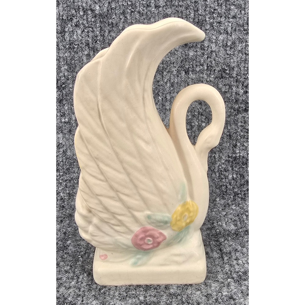 Hull Pottery Swan Vase Cream Floral Art Deco Vintage 1940s 118-C Cottagecore 7"